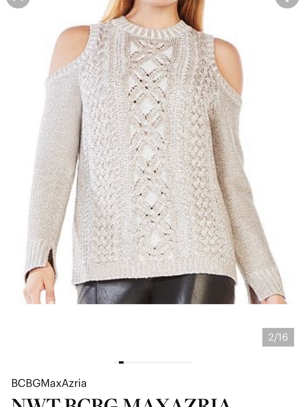 BCBGMaxAzria Metallic Silver  ARLENE
COLD-SHOULDER SWEATER
QEX1Y013/B766A SZ